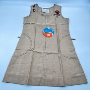 VTG 1970s Brownie Girl Scout Uniform w/Trefoil Pin & Indiana Troop #135-NIB-Sz 8